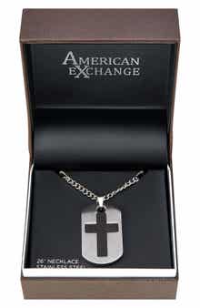 AMERICAN EXCHANGE Men's Cross Dog Tag Pendant Necklace