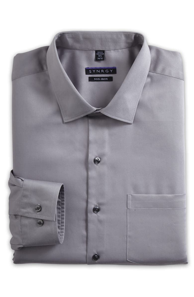 Synrgy by DXL Big & Tall Sateen Dress Shirt, Main, color, Gun Metal Grey