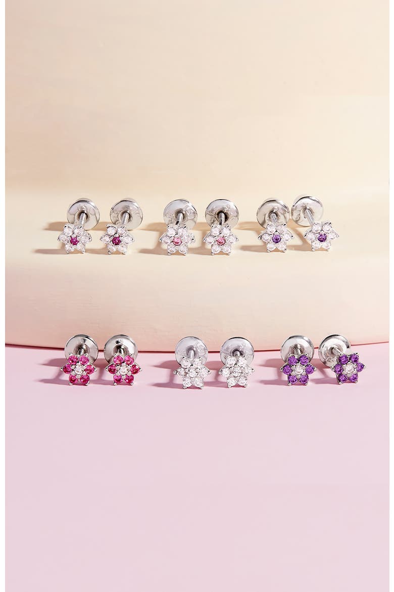 Cubic Zirconia Cluster Flower Earrings, Alternate, color, Purple