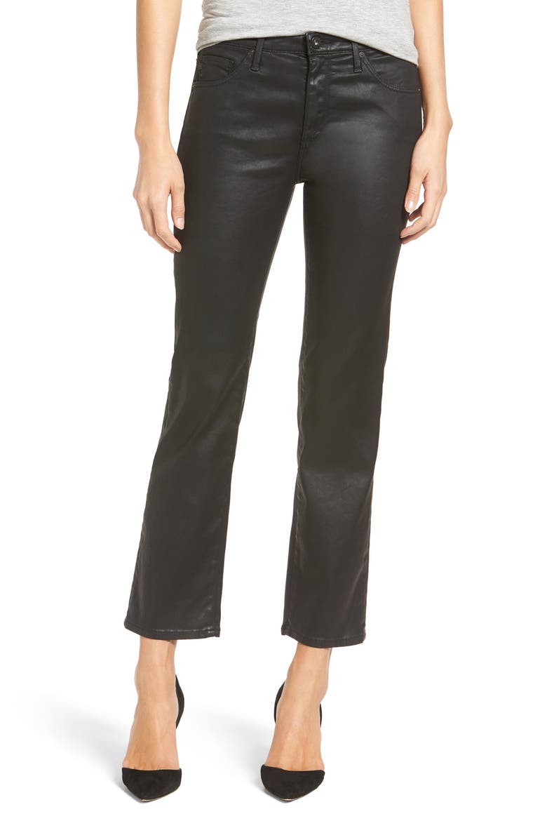 Jodi Sateen Crop Flare Jeans, Main, color, LEATHERETTE SUPER BLACK