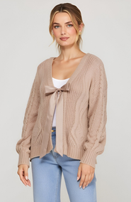 Modenaire Cable Knit Cardigan with Tie-Front Detail