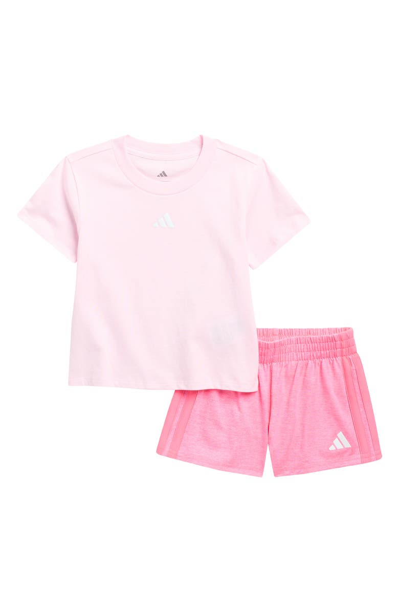 adidas Kids' T-Shirt & Mélange Shorts Set, Main, color, Clear Pink