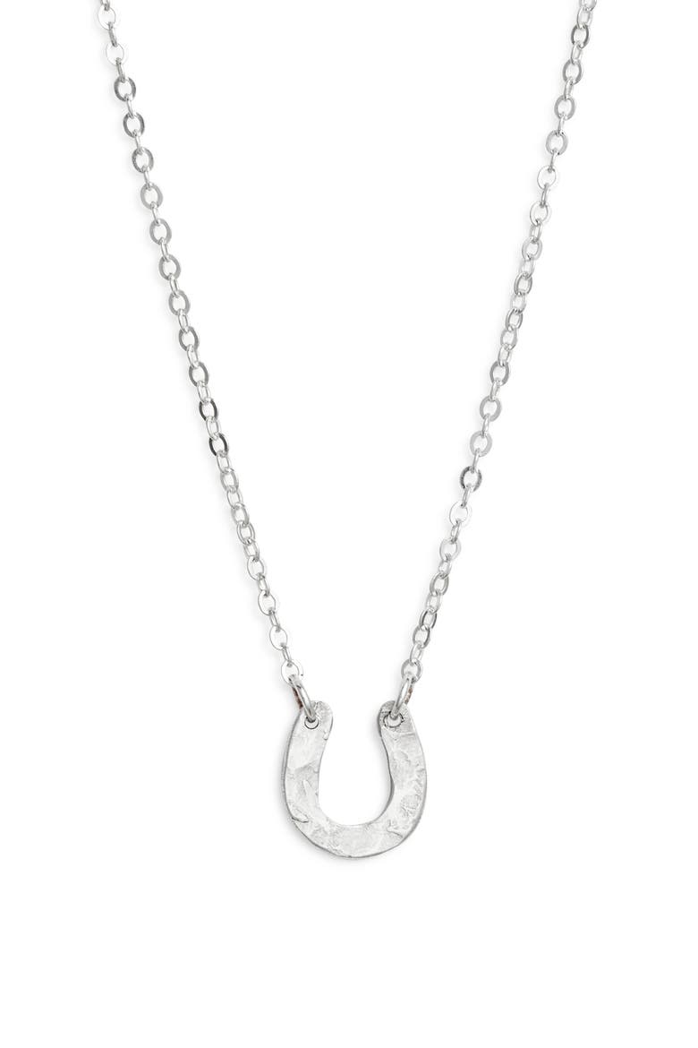 Horseshoe Pendant Necklace, Main, color, STERLING SILVER