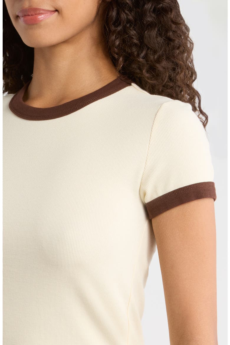 Lexi Rib Ringer T-Shirt, Alternate, color, CREAM AND COFFEE