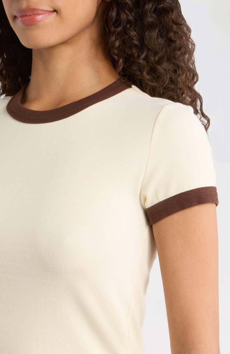 Marine Layer Lexi Rib Ringer T-Shirt, Alternate, color, Cream And Coffee