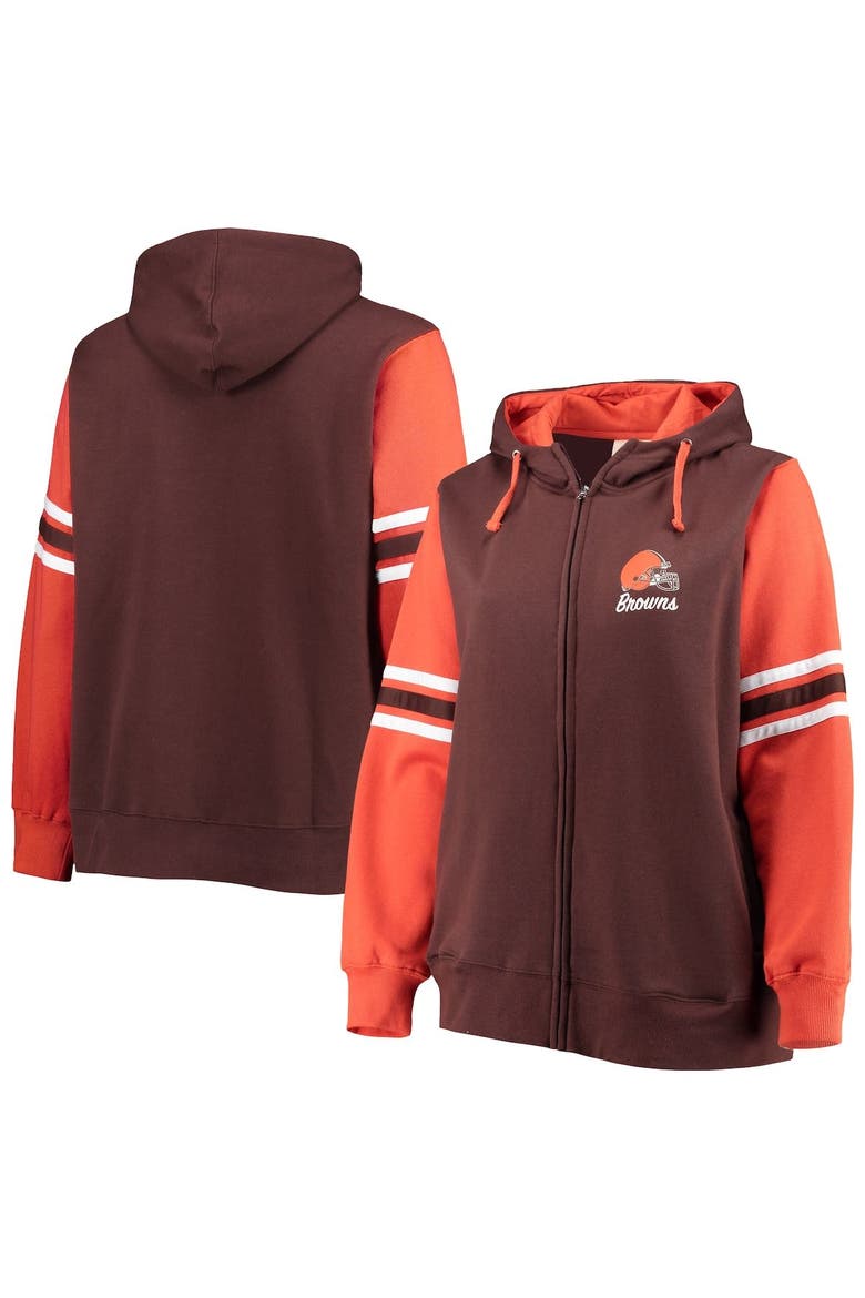 Women's Fanatics Branded Brown/Orange Cleveland Browns Plus Size Primary Logo Script Full-Zip Hoodie, Alternate, color, Brown