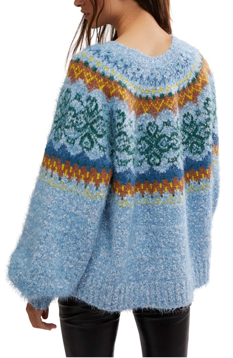 Free People Festive Frost Fair Isle Sweater, Alternate, color, Ice Blue Combo