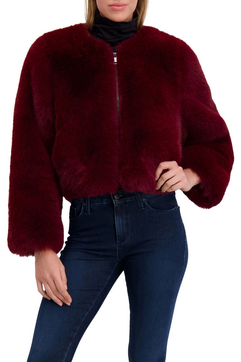 Fur-Free Fox (Faux Fur) Bolero, Alternate, color, WINE