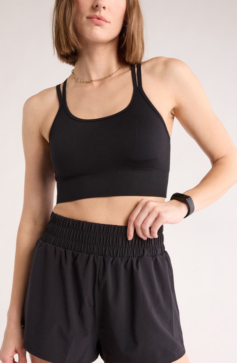 Z by Zella Interval High Waist Flowy Shorts, Alternate, color, Black