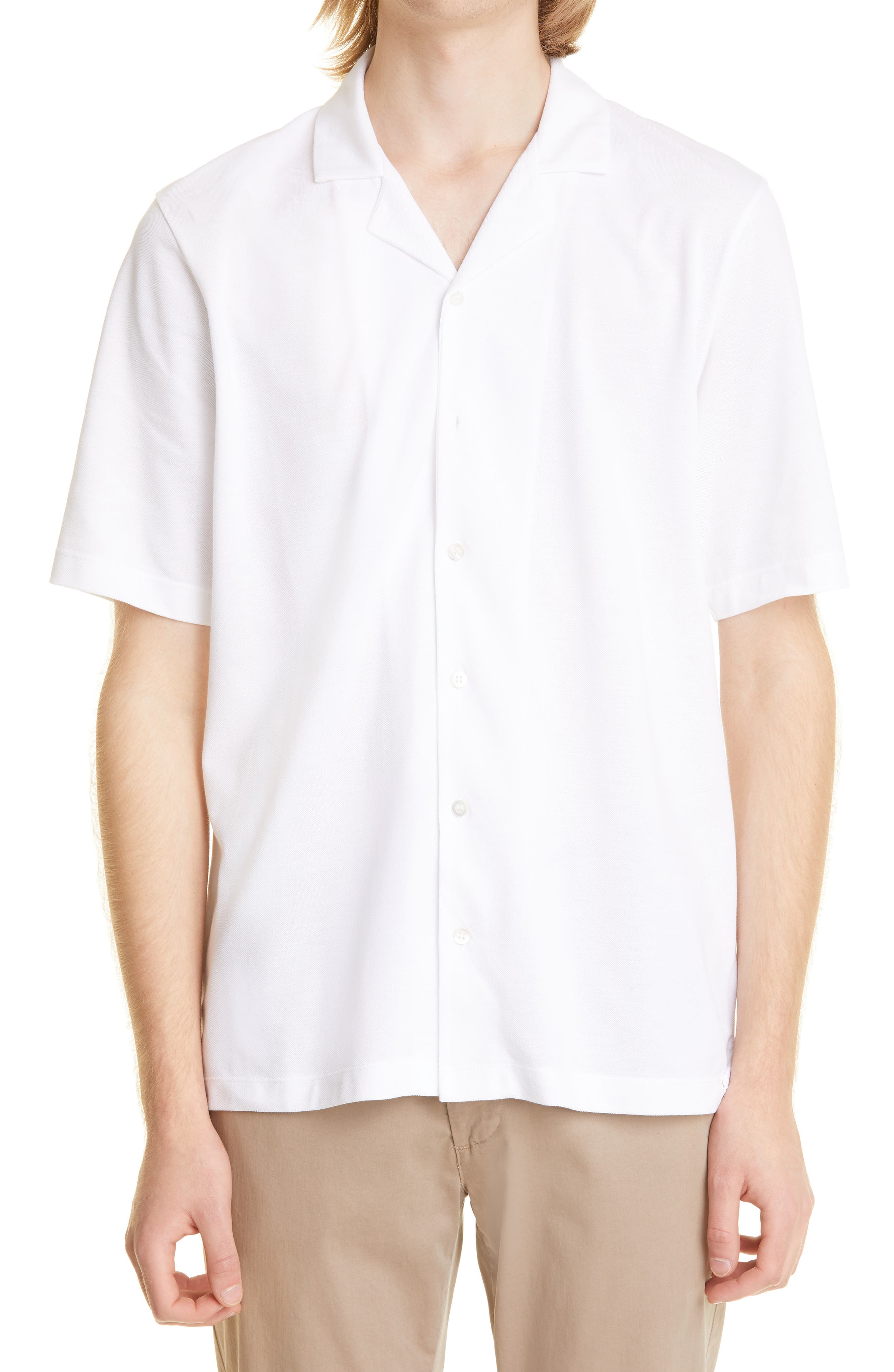 Sunspel Short Sleeve Cotton Piqué Button-Up Camp Shirt