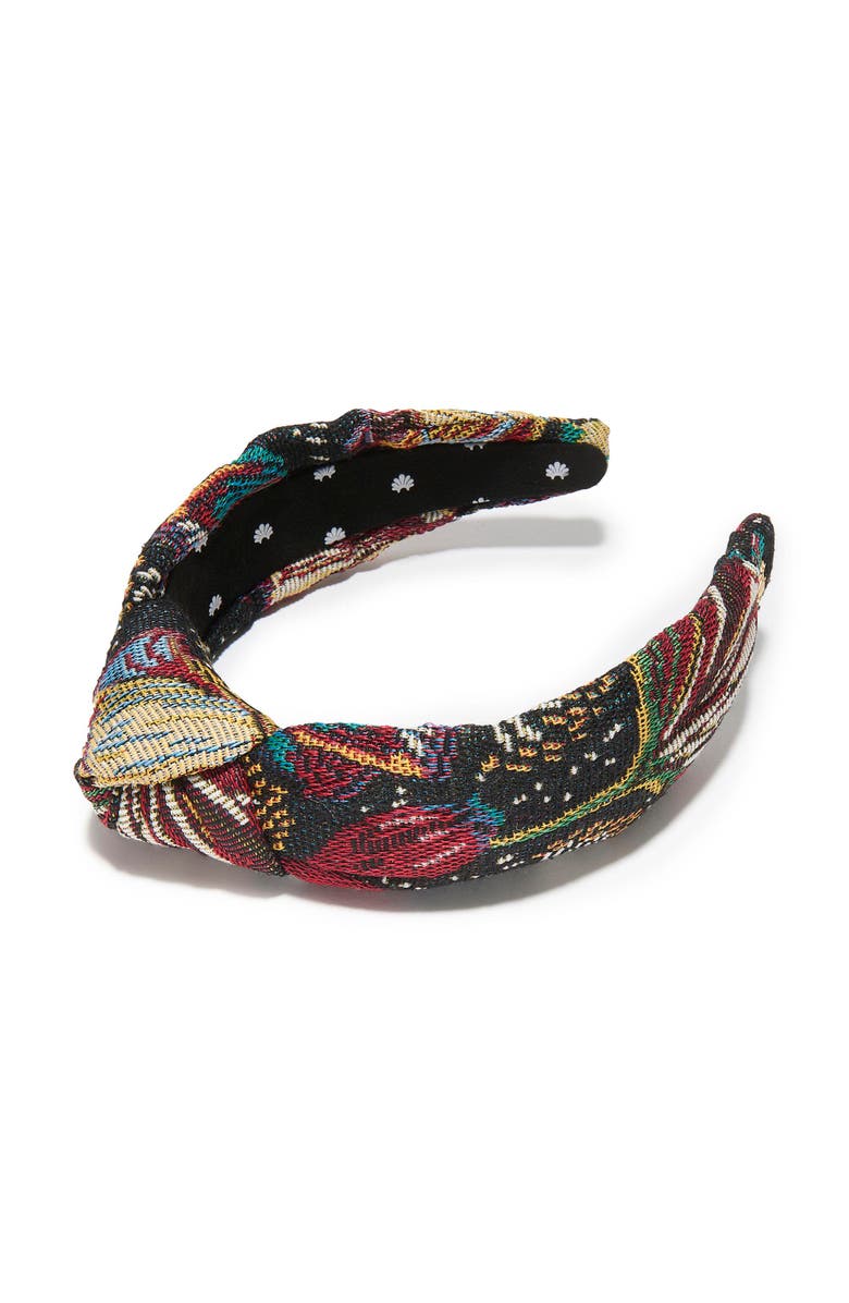 Lele Sadoughi Knotted Floral Jacquard Headband, Main, color, Black Forest 999