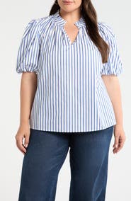 SUGARLIPS Stripe Split Neck Top