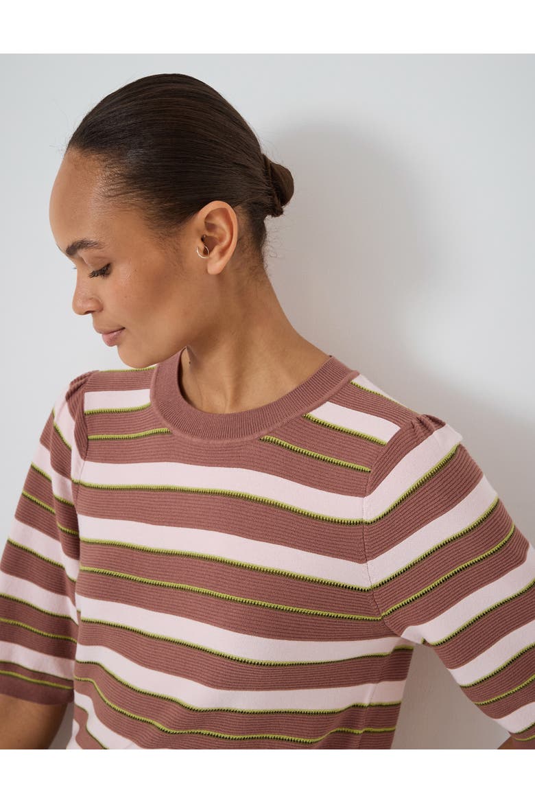 Gathered Shoulder Stripe Knitted T-shirt, Alternate, color, Clay Brown