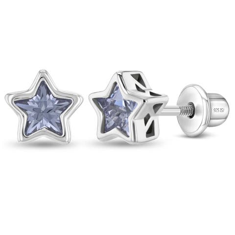 Cubic Zirconia Birthstone Star Earrings