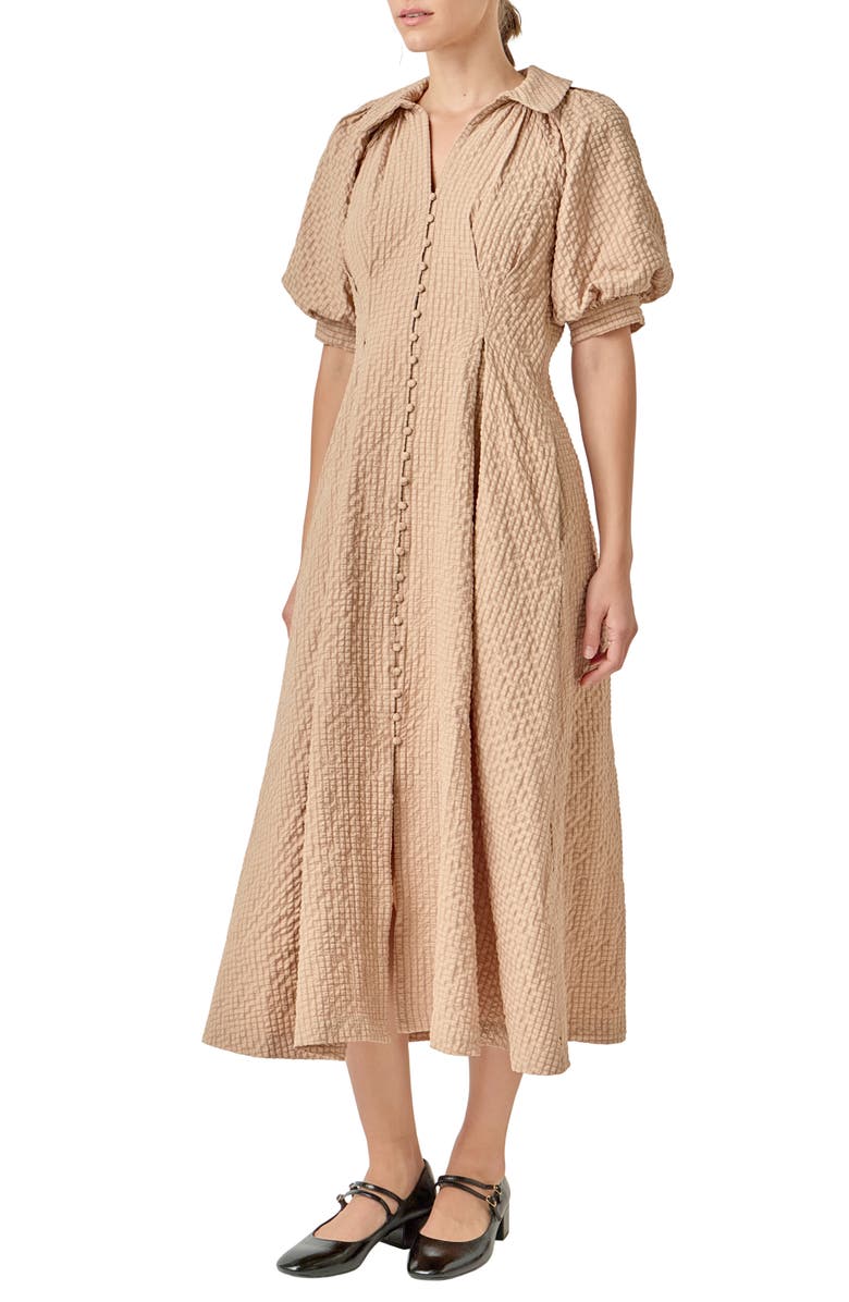 English Factory Button Front Maxi Dress, Alternate, color, Beige