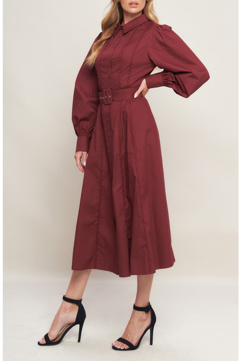 Long Sleeve Solid Midi Shirtdress, Alternate, color, BURGUNDY