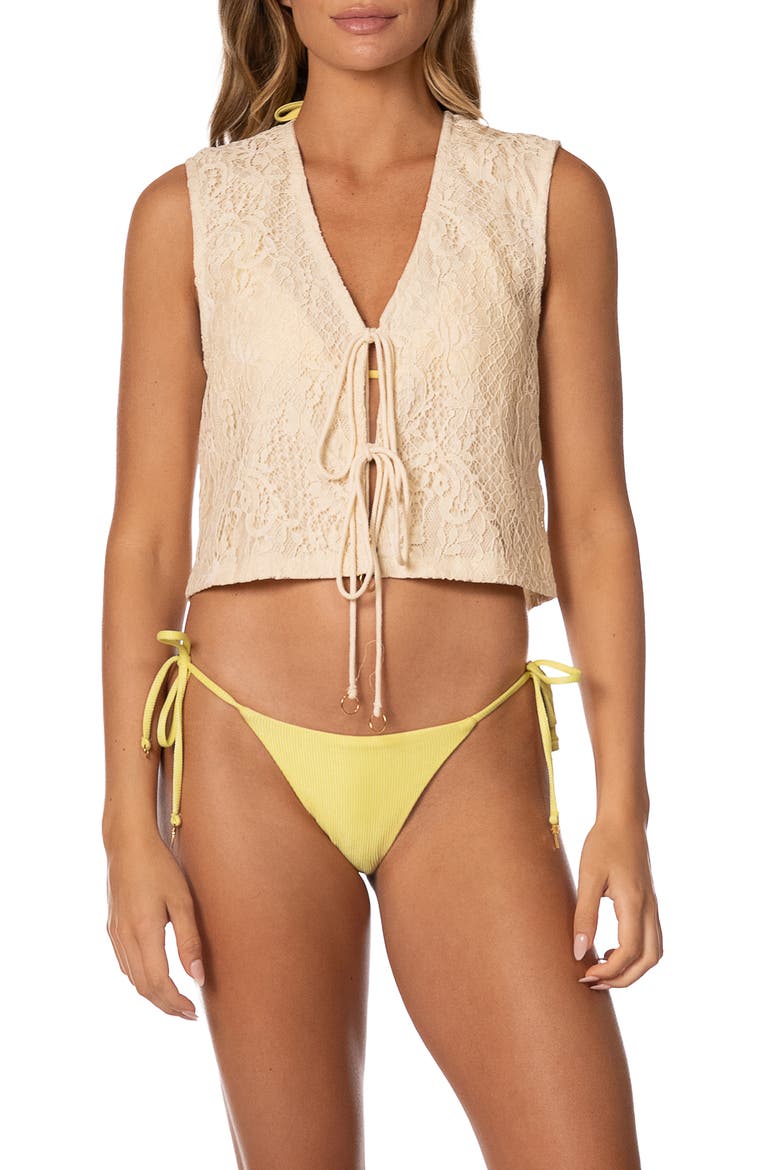 White Petal Lace Swim Cover-Up Vest, Main, color, LIGHT BEIGE
