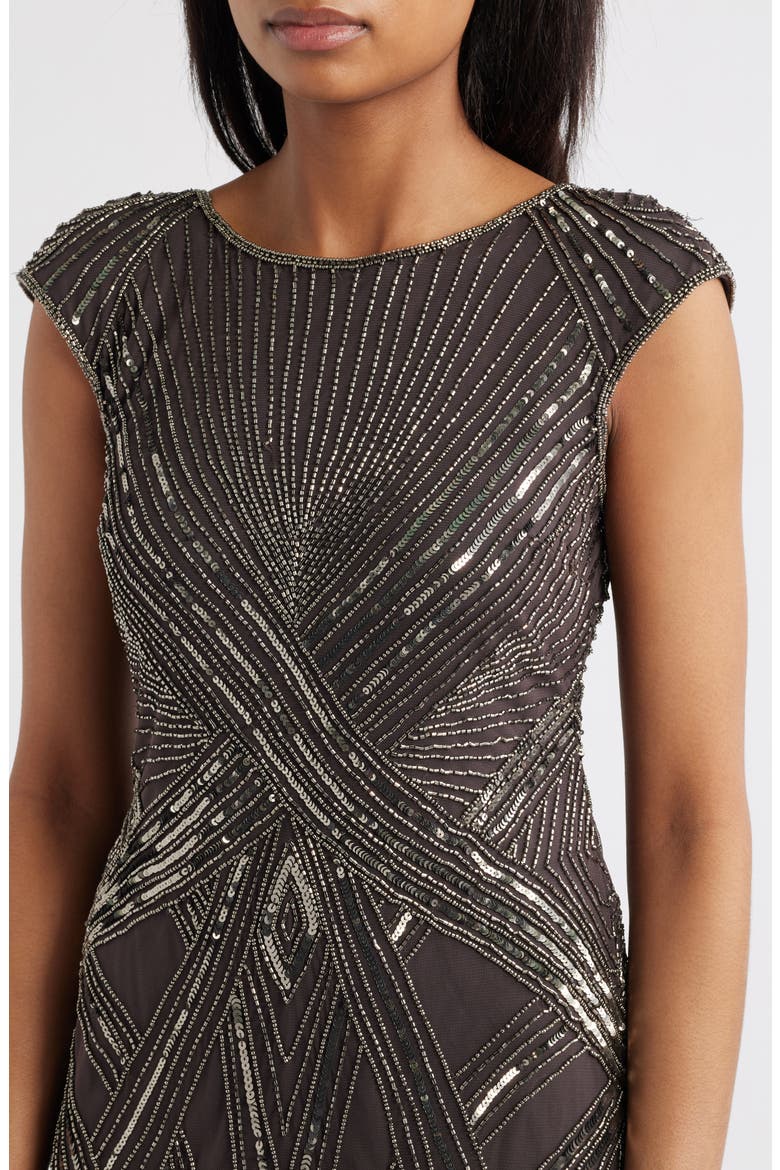 Embellished Cap Sleeve Gown, Alternate, color, ASH