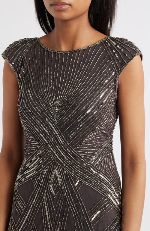 Pisarro Nights Embellished Cap Sleeve Gown In Brown