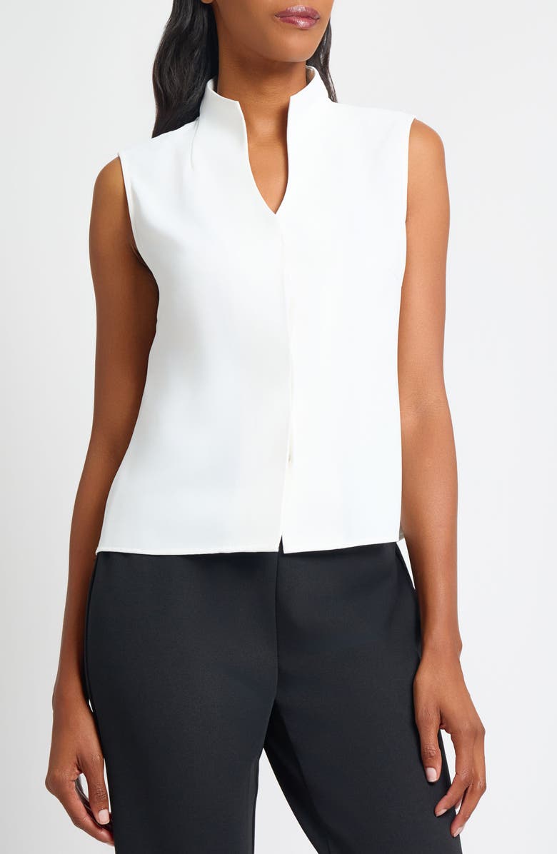 Ming Wang Crêpe de Chine Sleeveless Stand Collar Button-Up Shirt, Main, color, 