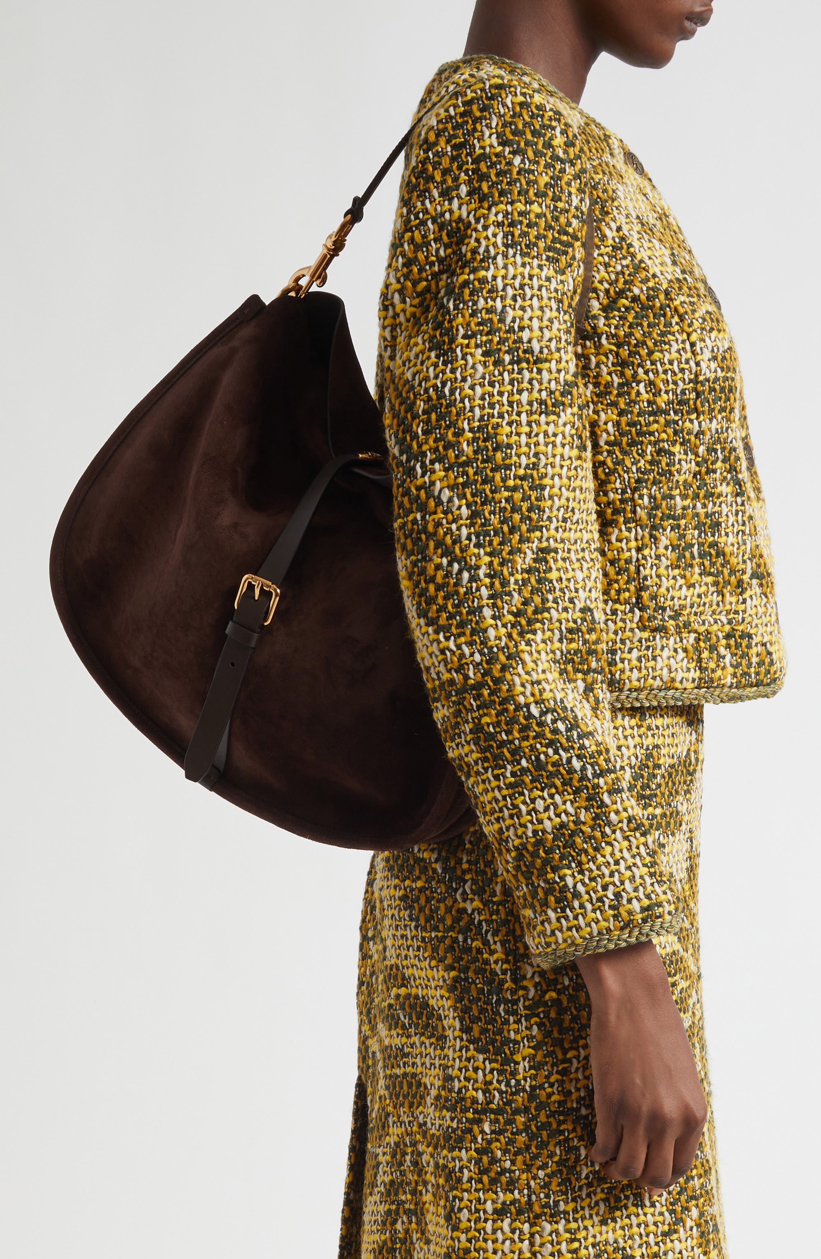 Etro Maxi Pony Suede Shoulder Bag, Alternate, color, Dark Brown M0406