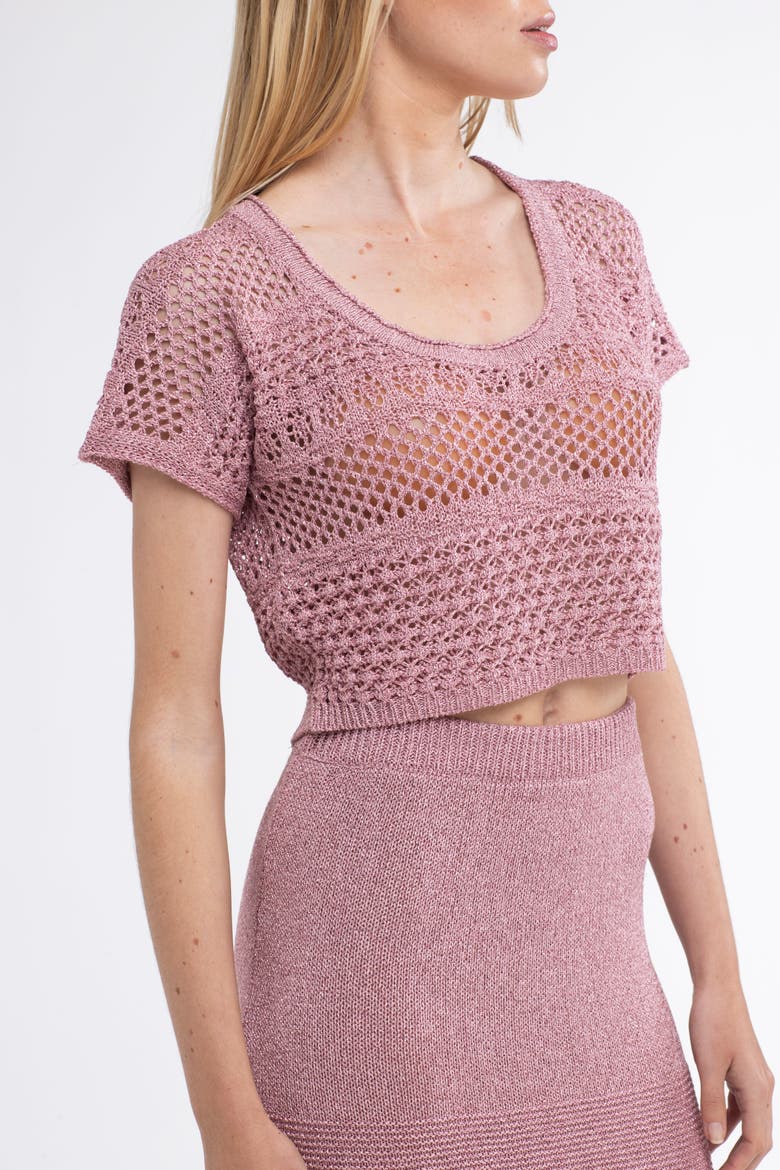 Mateo Crochet Cover-Up Crop Top, Alternate, color, Pink