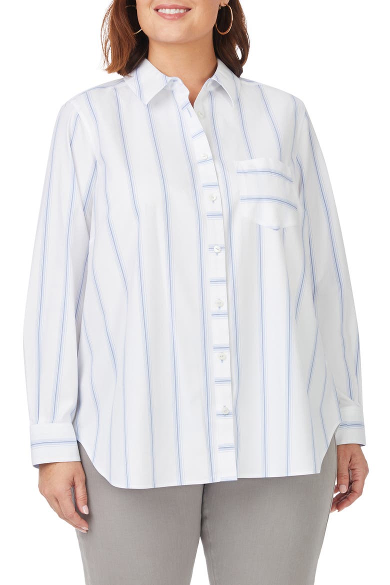 Stripe Boyfriend Button-Up Shirt, Main, color, WHITE MULTI