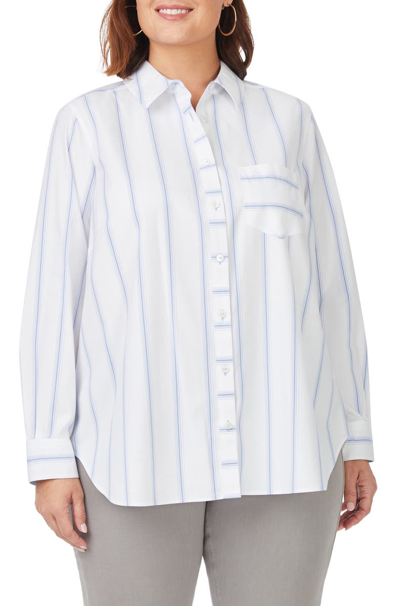 Foxcroft Stripe Boyfriend Button-Up Shirt, Main, color, 