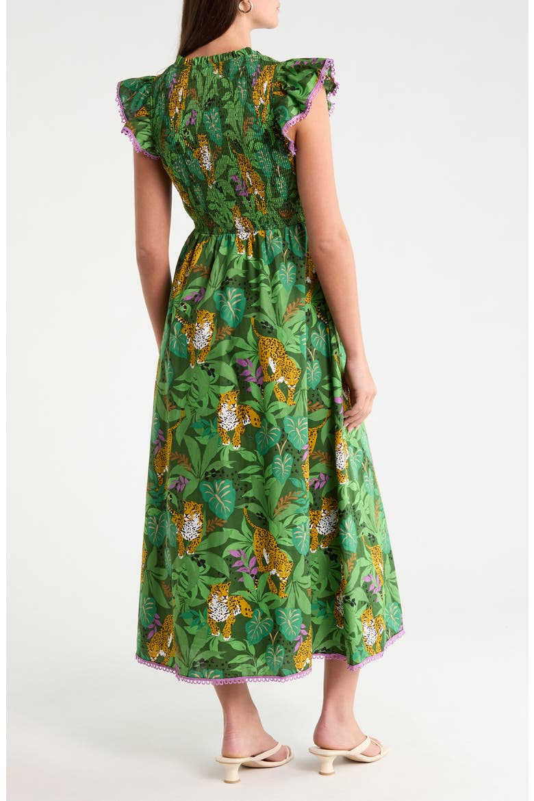 Merlin Smocked Bodice Flutter Sleeve Cotton Midi Sundress, Alternate, color, GREEN-MULTI