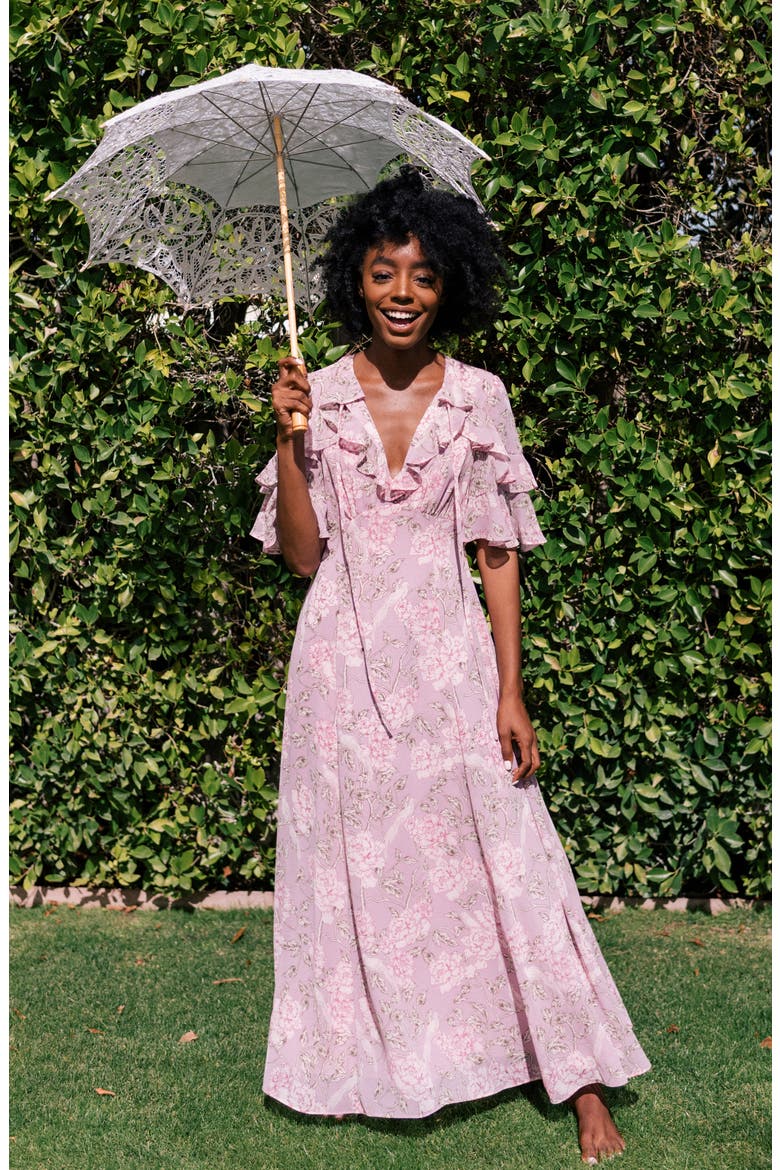 Shelby Tie Neck Ruffle Maxi Dress (Nordstrom Exclusive), Alternate, color, SOFT MAUVE/ DEEP ROSE