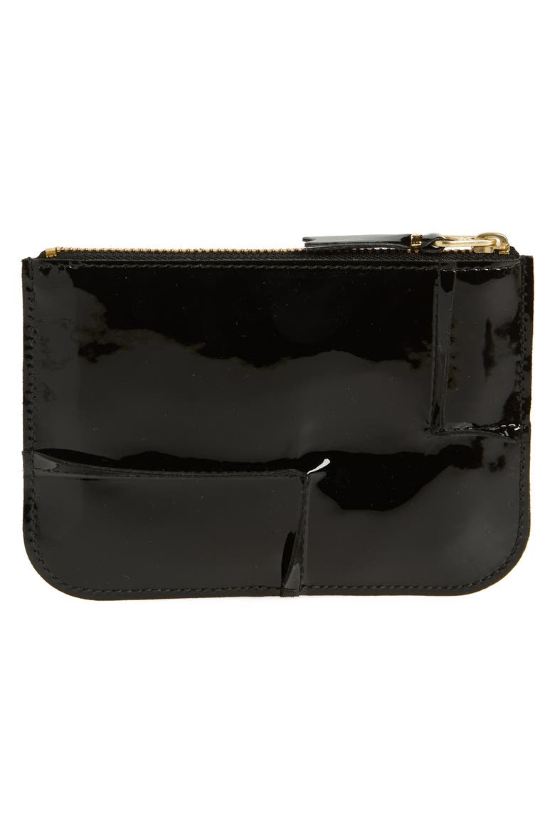 Seam Detail Leather Zip Pouch, Alternate, color, BLACK