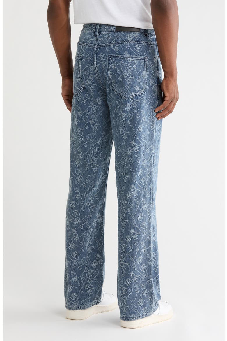 Floral Jacquard Straight Leg Jeans, Alternate, color, LIGHT INDIGO