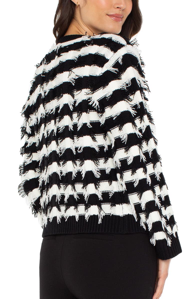Liverpool Los Angeles Fringe Detail Stripe Sweater, Alternate, color, Black White Stripe