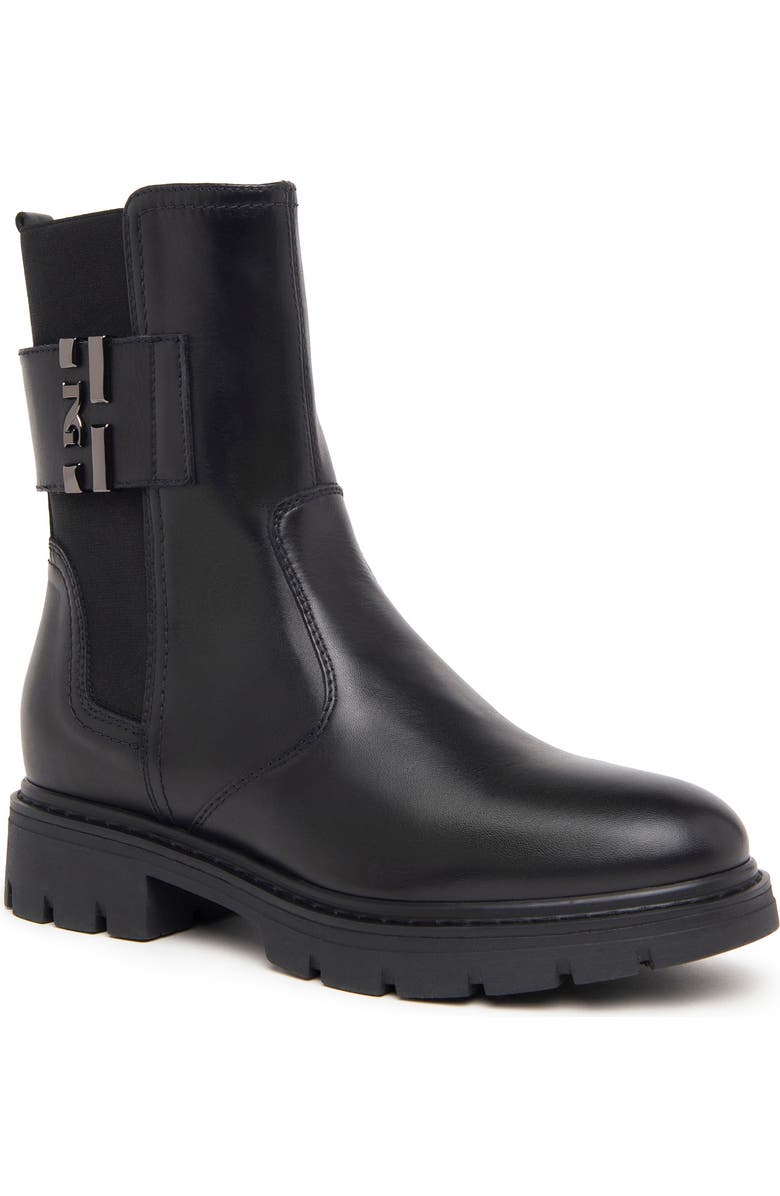 NeroGiardini Logo Strap Bootie, Main, color, Black