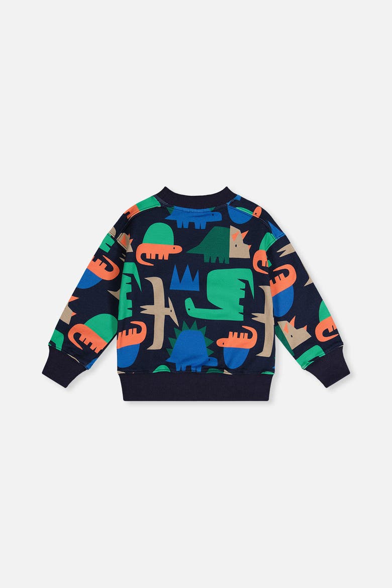 Dinosaur Ribbed Cuffs Fleece Sweatshirt, Alternate, color, Blue Dinosaur Print