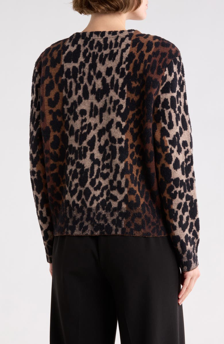 DKNY Jeans V-Neck Leopard Cardigan, Alternate, color, Burnt Sugar Combo