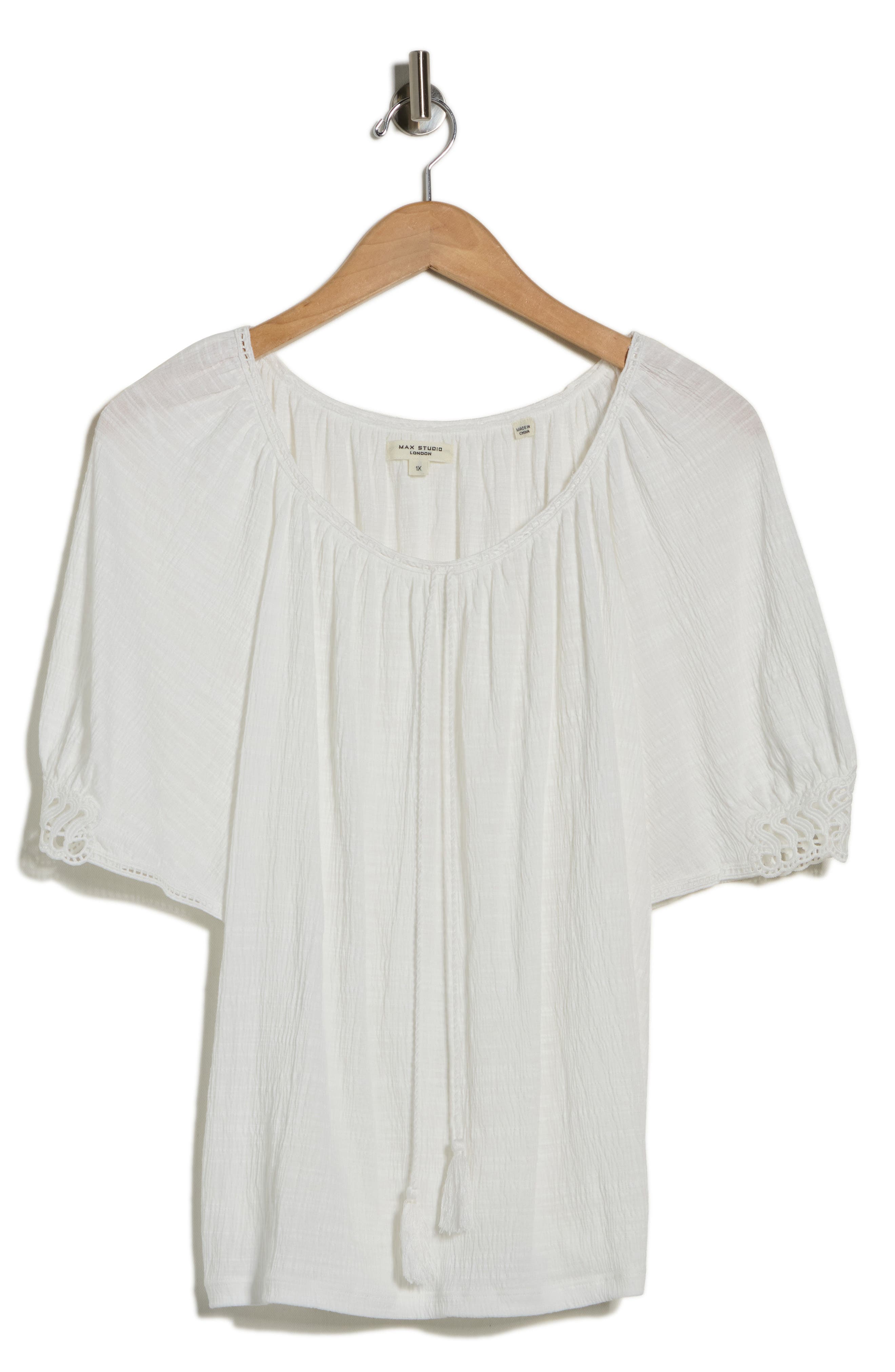 MAX STUDIO Lace Inset Elbow Sleeve Top