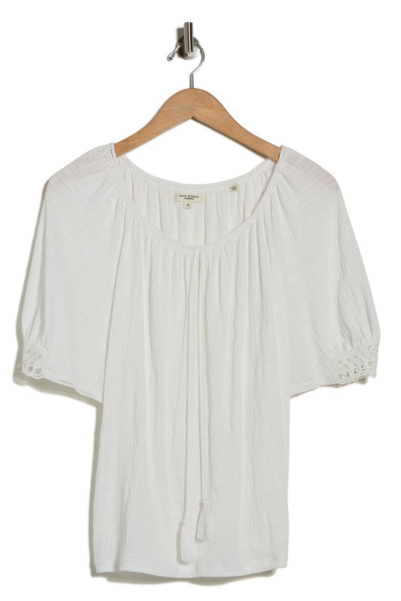 Lace Inset Elbow Sleeve Top, Alternate, color, WHITE-WHITE