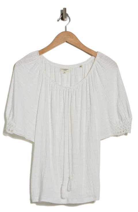 Lace Inset Elbow Sleeve Top (Plus)