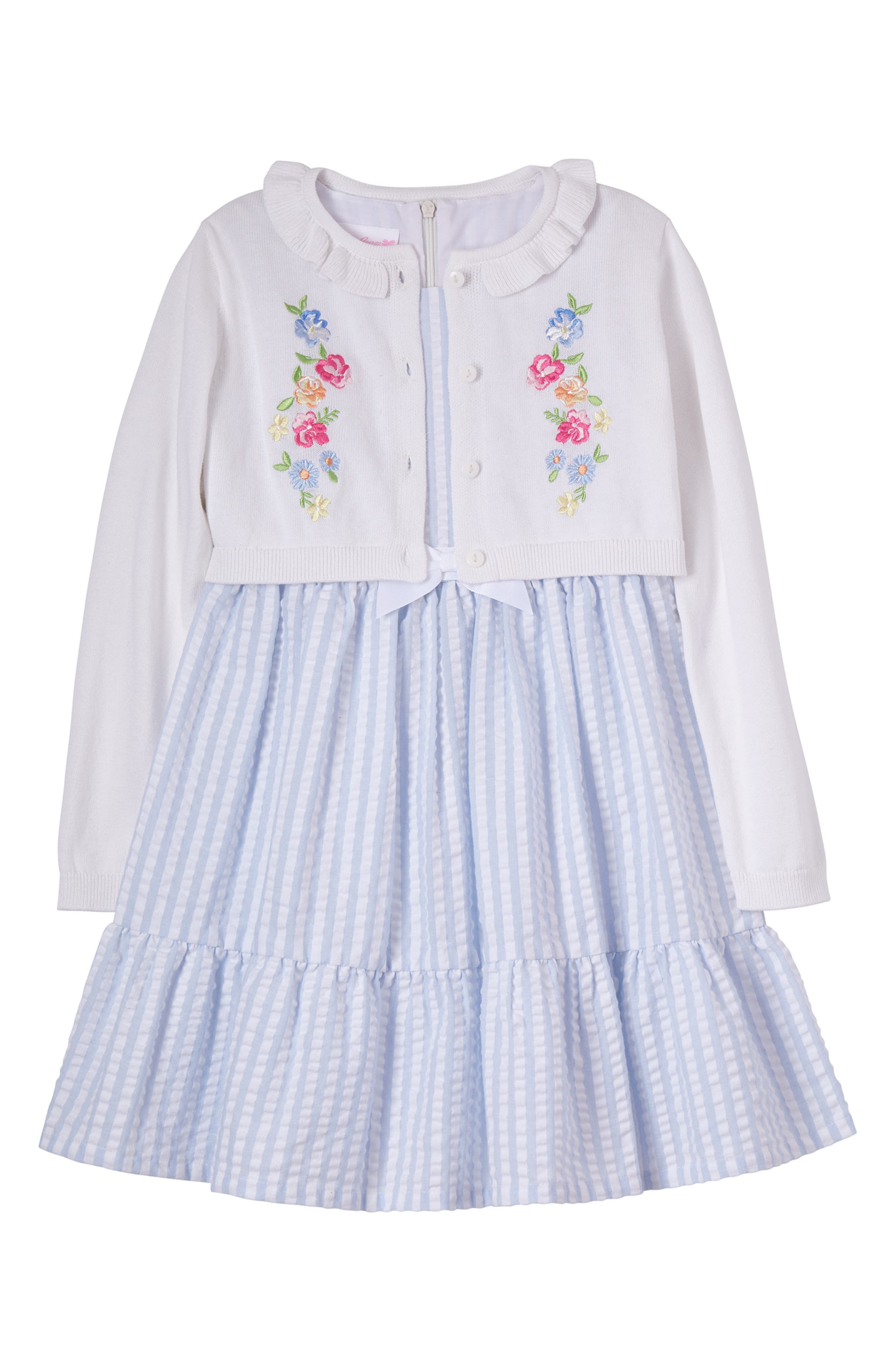 Kids' Seersucker Stripe Dress & Embroidered Cardigan Set