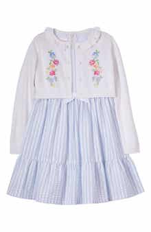 Kids' Seersucker Stripe Dress & Embroidered Cardigan Set