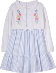Iris & Ivy Kids' Seersucker Stripe Dress & Embroidered Cardigan Set