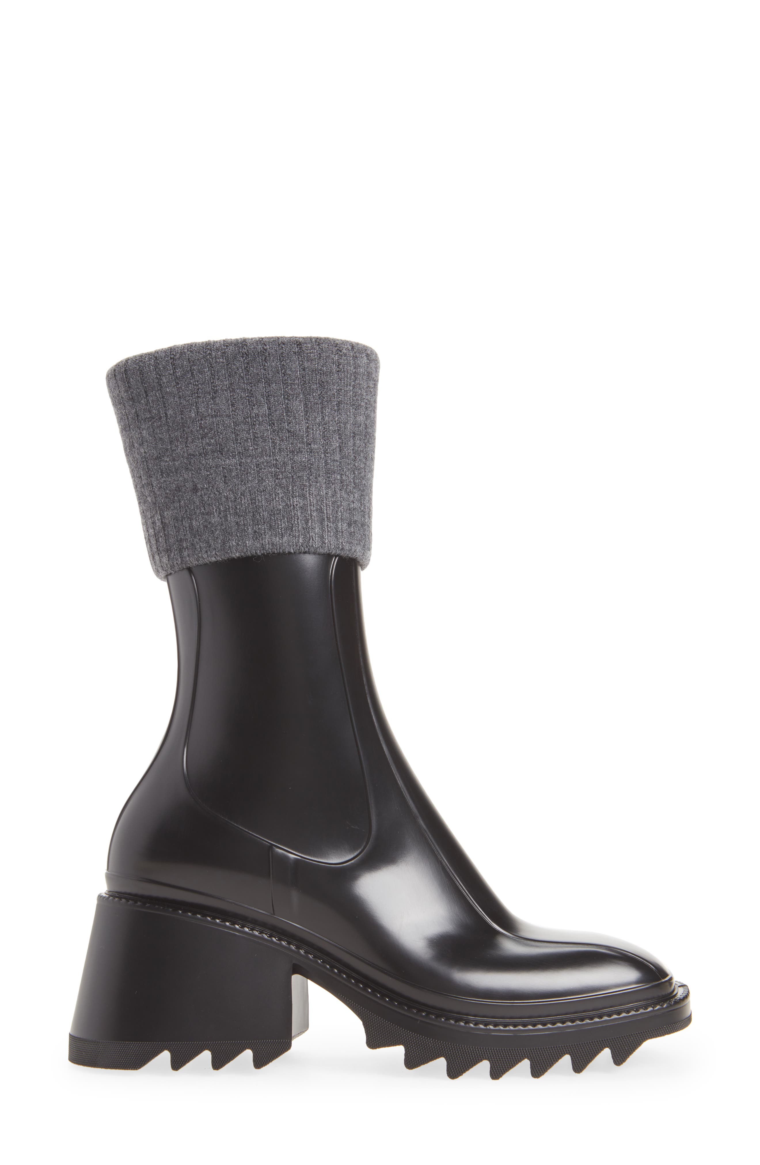 Chloé Betty Rib Cuff Waterproof Rain Boot, Alternate, color, 
