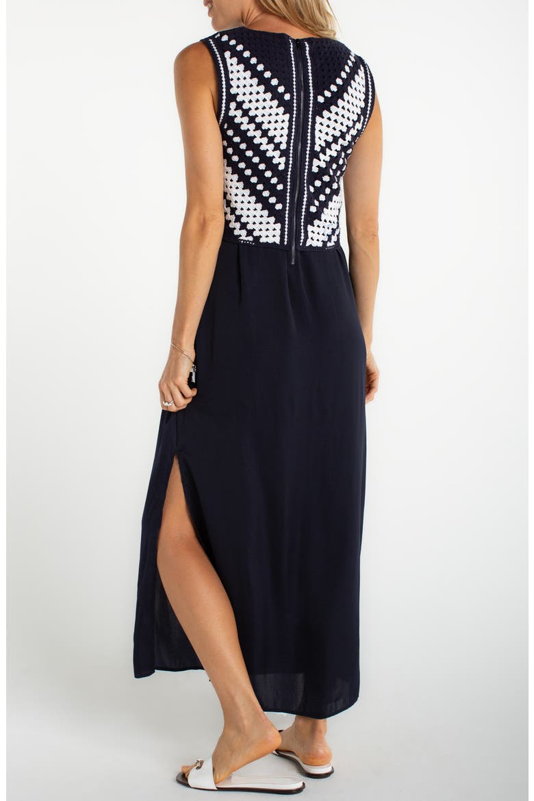 Crochet Bodice Sleeveless Maxi Dress, Alternate, color, NAVY W/ WHITE