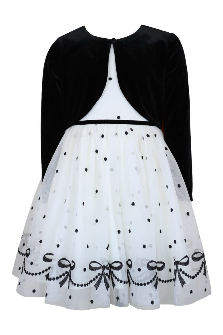 Kids' Sleeveless Party Dress & Velvet Bolero Jacket Set, Main, color, BLACK/ IVORY