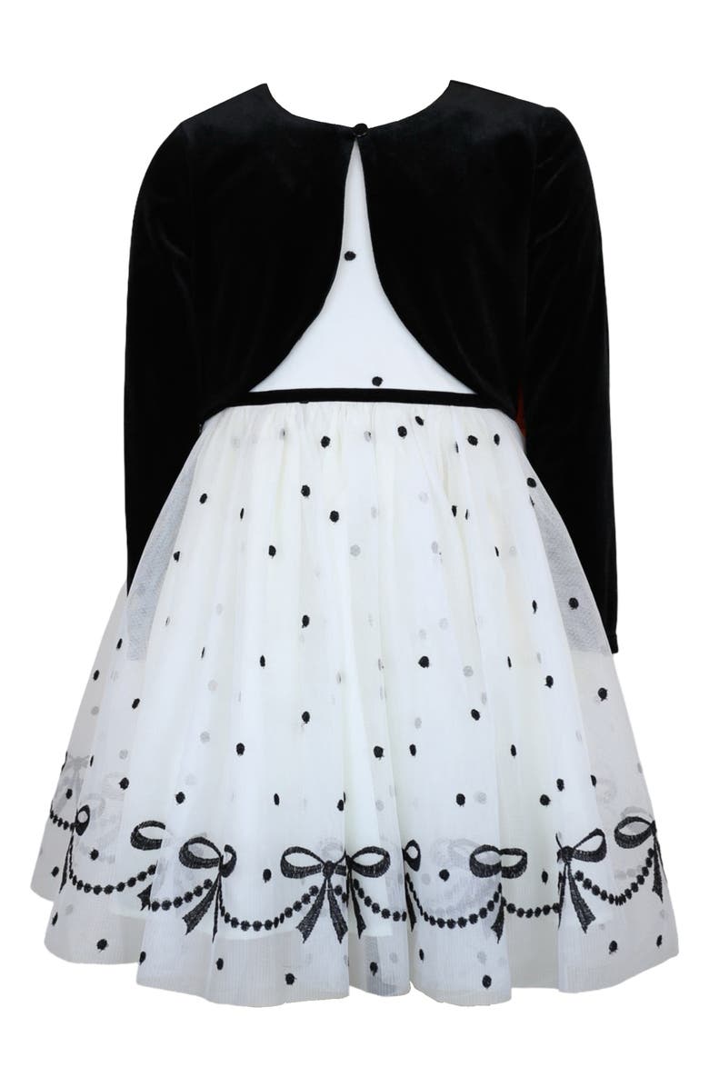 Zunie Kids' Sleeveless Party Dress & Velvet Bolero Jacket Set, Main, color, Black/ Ivory