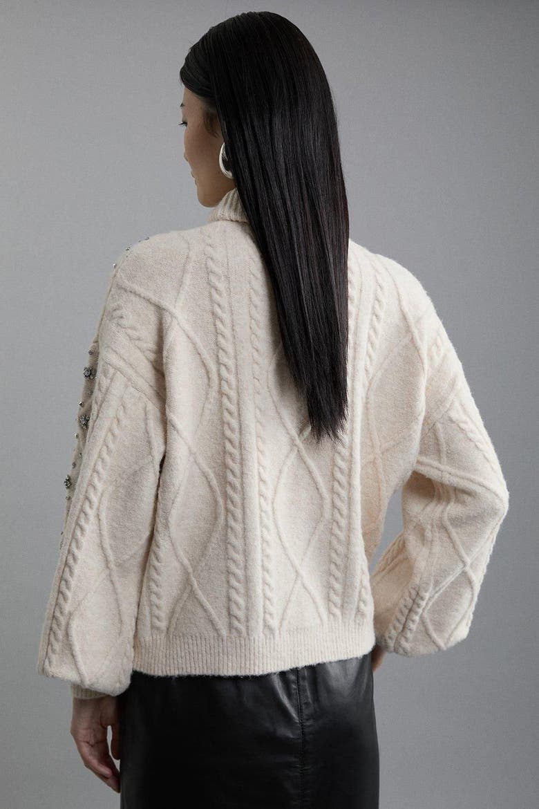 Wool Blend Embellished Cable Knit Jumper, Alternate, color, Cream