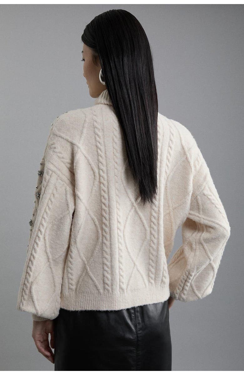 Karen Millen Wool Blend Embellished Cable Knit Jumper, Alternate, color, Cream