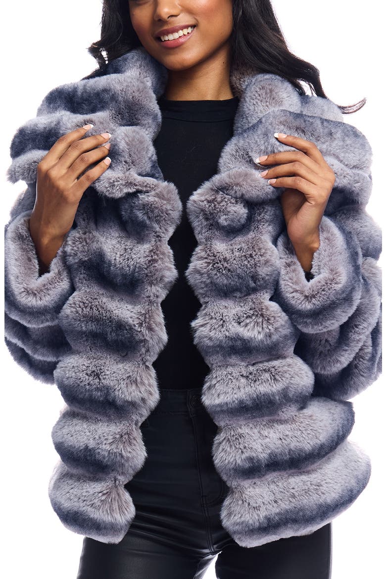 Carmella Shawl Collar Faux Fur Coat, Main, color, GREY