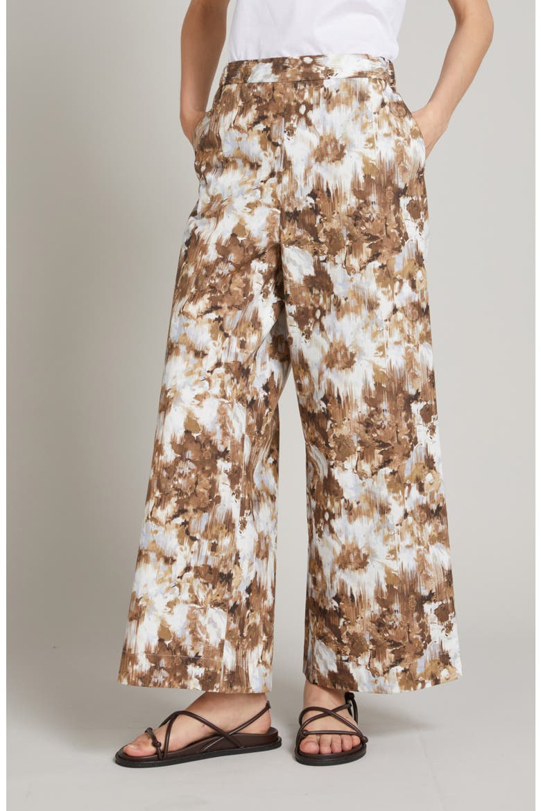 Pelota Floral Wide Leg Cotton Pants, Main, color, SKY BLUE/ BROWN